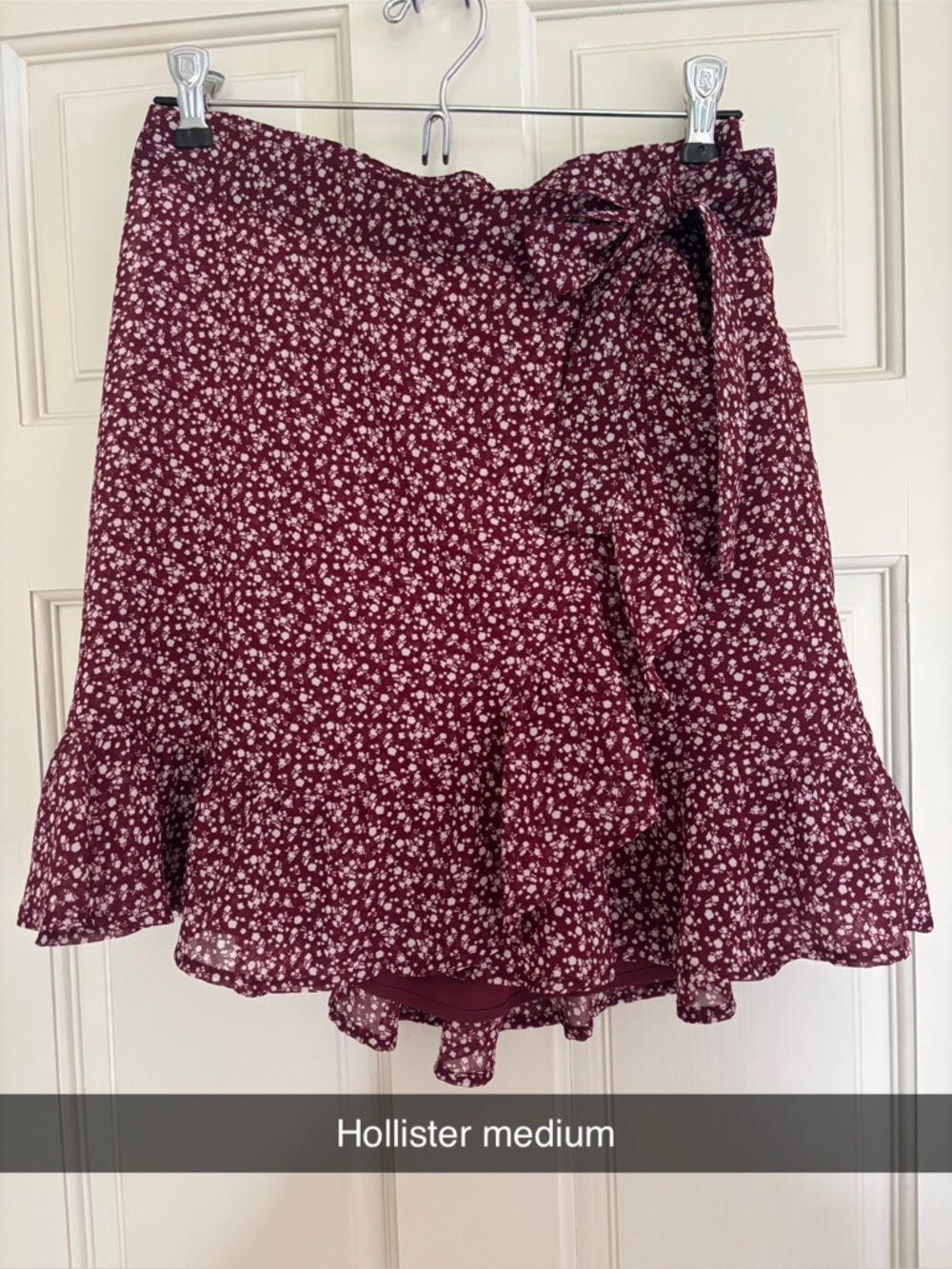 Hollister Maroon Floral Tie-Side Ruffle Mini Skirt